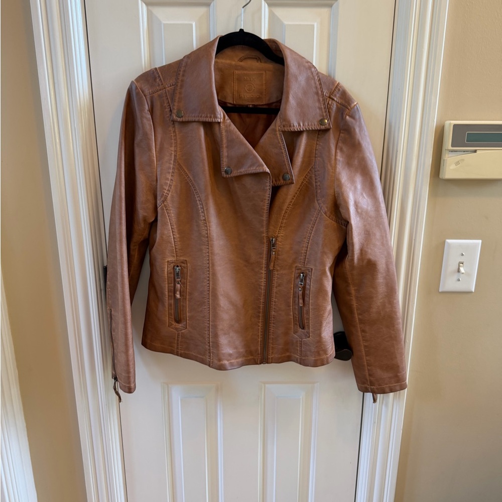 Women's Brown Leather Moto Jacket, Size XL